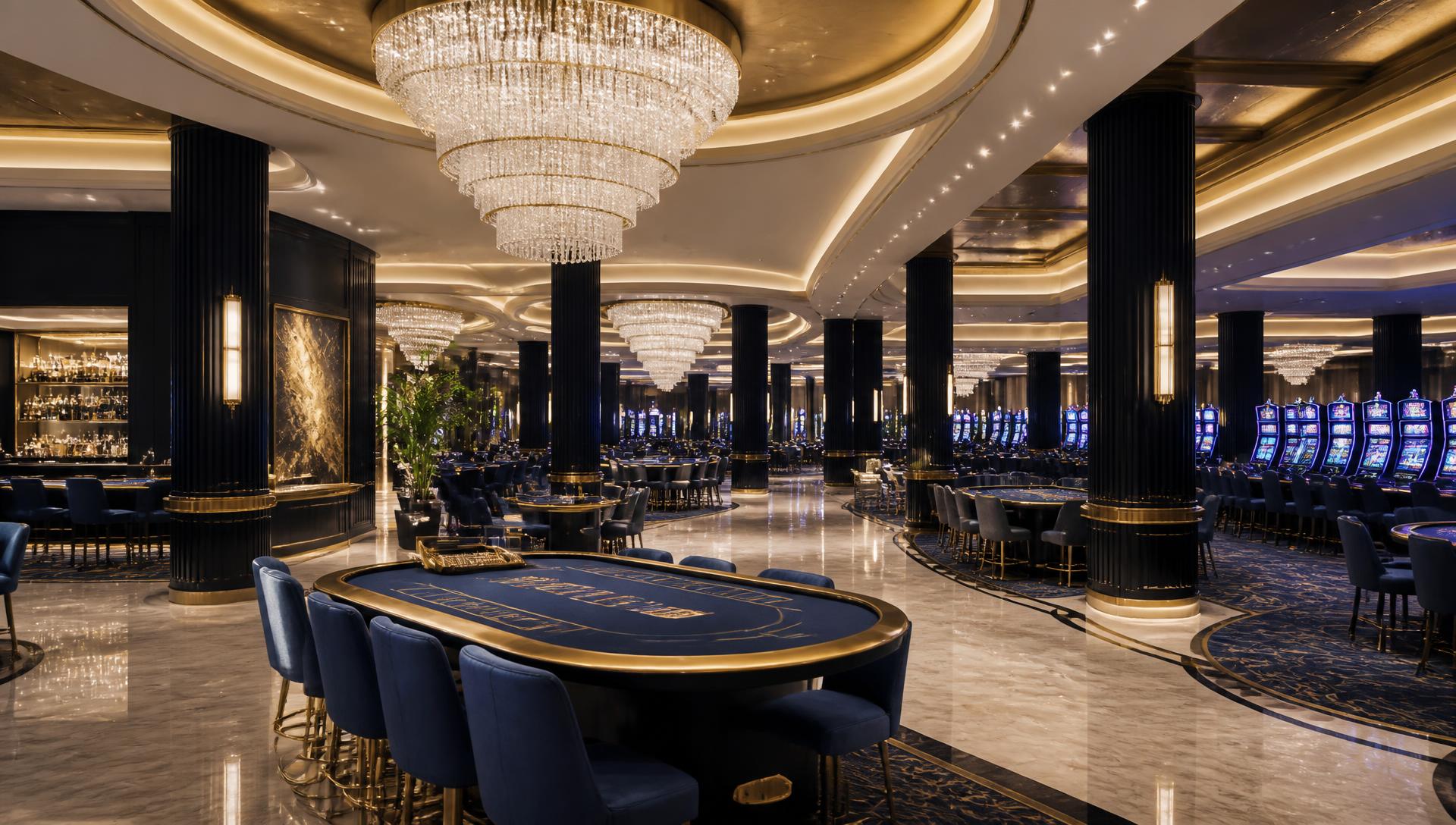 Sea Breeze Casino interior with gaming tables and chandeliers